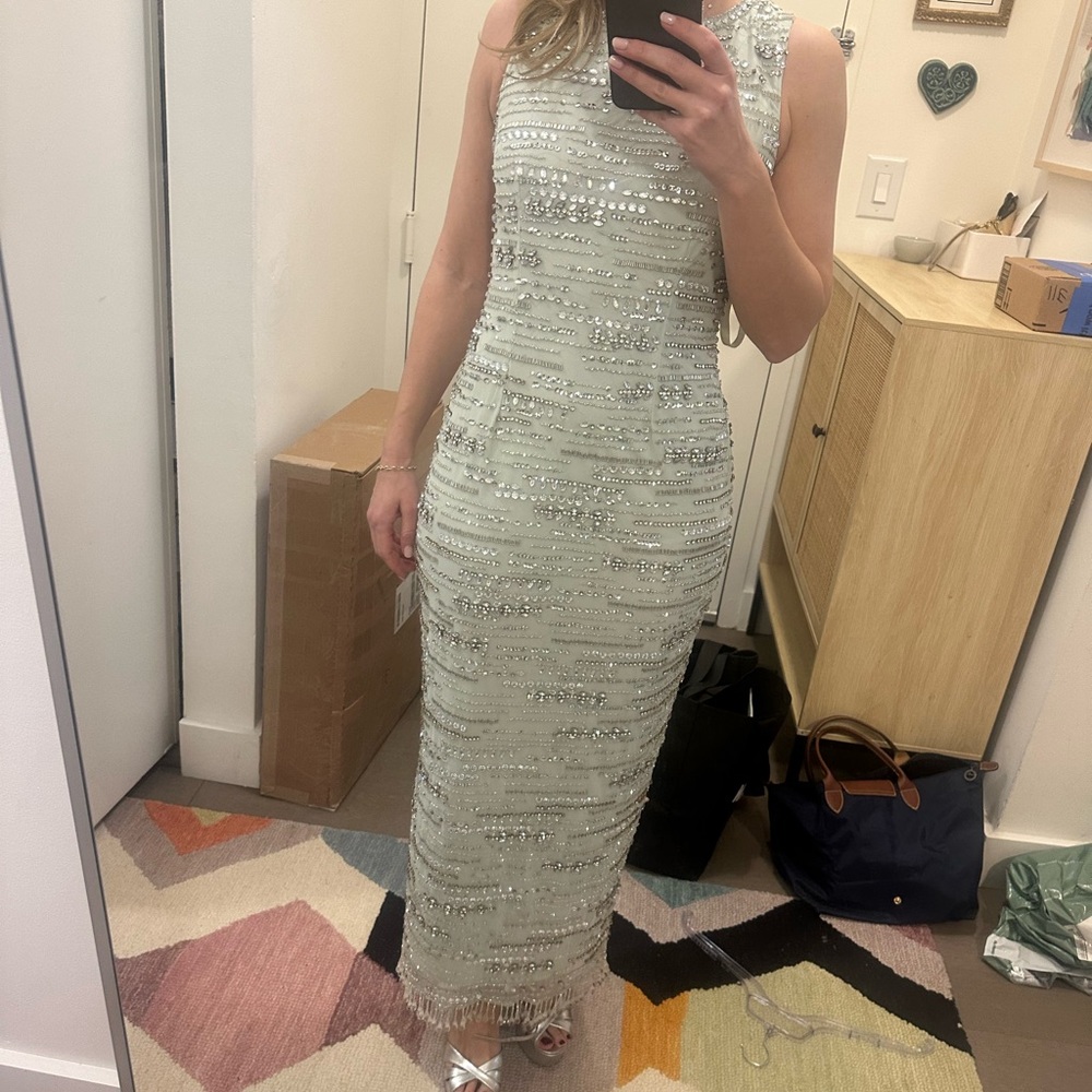 Mac Duggal Sleeveless Crystal Fringe Column Dress (worn 1 time)